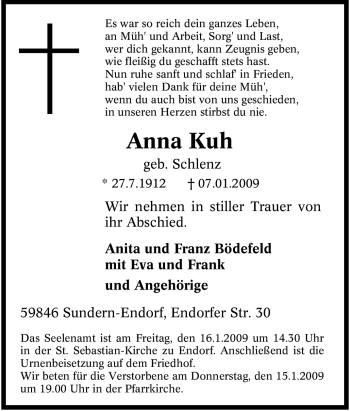 Traueranzeige von Anna Kuh von Tageszeitung