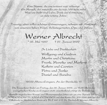Traueranzeige von Werner Albrecht von Tageszeitung