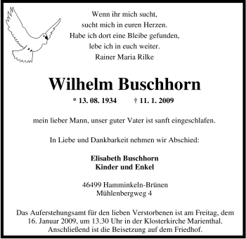 Traueranzeige von Wilhelm Buschhorn von Tageszeitung