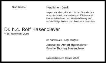 Traueranzeige von Rolf Hasenclever von Tageszeitung