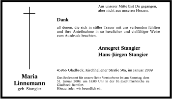 Traueranzeige von Maria Linnemann von Tageszeitung