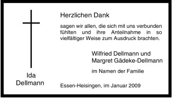 Traueranzeige von Ida Dellmann von Tageszeitung