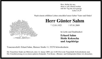 Traueranzeige von Günter Sahm von Tageszeitung