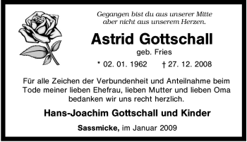 Traueranzeige von Astrid Gottschall von Tageszeitung