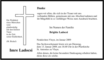 Traueranzeige von Imre Ladocsi von Tageszeitung