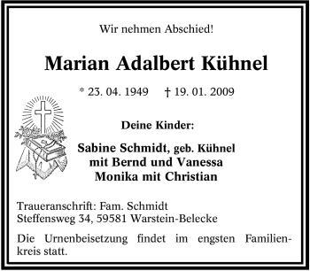 Traueranzeige von Marian Adalbert Kühnel von Tageszeitung