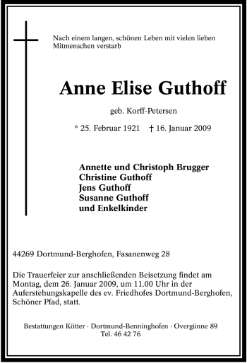 Traueranzeige von Anne Elise Guthoff von Tageszeitung
