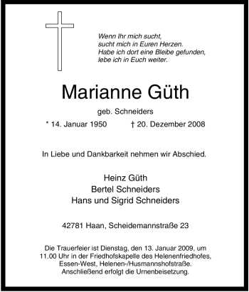 Traueranzeige von Marianne Güth von Tageszeitung