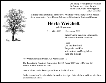 Traueranzeige von Herta Weichelt von Tageszeitung