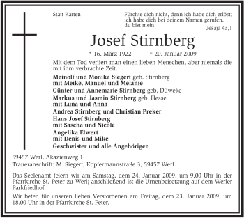 Traueranzeige von Josef Stirnberg von Tageszeitung