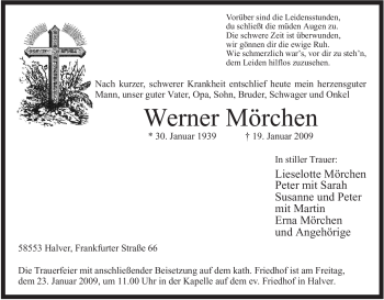 Traueranzeige von Werner Mörchen von Tageszeitung