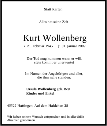 Traueranzeige von Kurt Wollenberg von Tageszeitung