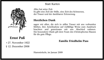 Traueranzeige von Ernst Paß von Tageszeitung