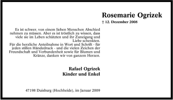 Traueranzeige von Rosemarie Ogrizek von Tageszeitung