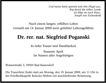 Traueranzeige von Siegfried Poganski von Tageszeitung