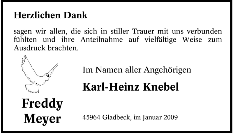  Traueranzeige für Freddy Meyer vom 14.01.2009 aus Tageszeitung