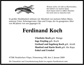 Traueranzeige von Ferdinand Koch von Tageszeitung
