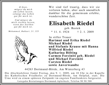 Traueranzeige von Elisabeth Riedel von Tageszeitung