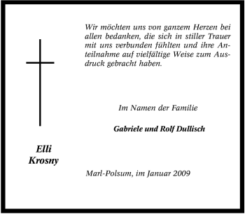 Traueranzeige von Elli Krosny von Tageszeitung
