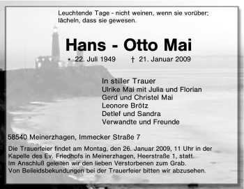 Traueranzeige von Hans - Otto Mai von Tageszeitung
