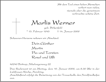 Traueranzeige von Marlis Werner von Tageszeitung