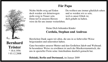 Traueranzeige von Bernhard Tröster von Tageszeitung