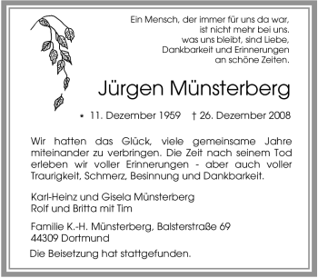 Traueranzeige von Jürgen Münsterberg von Tageszeitung