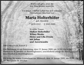Traueranzeige von Maria Holterhöfer von Tageszeitung
