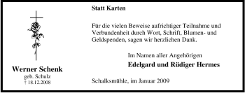 Traueranzeige von Werner Schenk von Tageszeitung