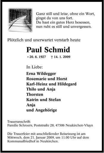 Traueranzeige von Paul Schmid von Tageszeitung