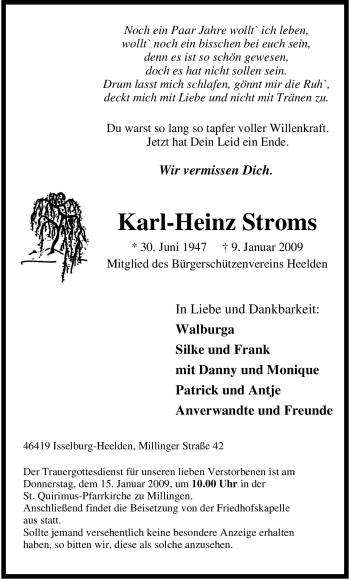 Traueranzeige von Karl-Heinz Stroms von Tageszeitung