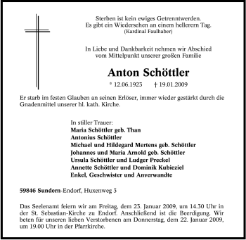 Traueranzeige von Anton Schöttler von Tageszeitung