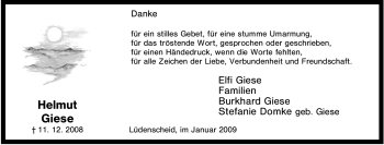 Traueranzeige von Helmut Giese von Tageszeitung