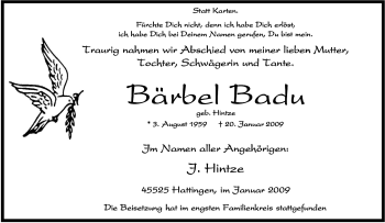 Traueranzeige von Bärbel Badu von Tageszeitung