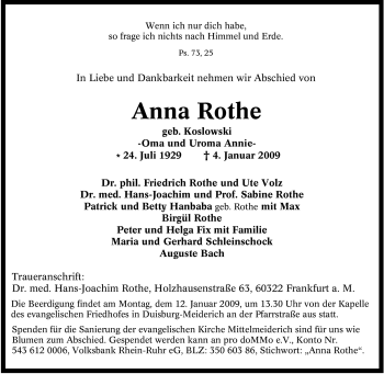 Traueranzeige von Anna Rothe von Tageszeitung