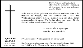 Traueranzeige von Agnes Ebel von Tageszeitung