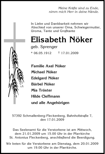 Traueranzeige von Elisabeth Nöker von Tageszeitung
