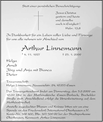 Traueranzeige von Arthur Linnemann von Tageszeitung