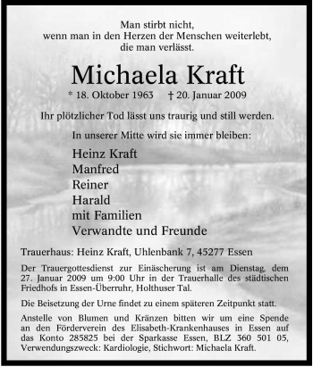 Traueranzeige von Michaela Kraft von Tageszeitung