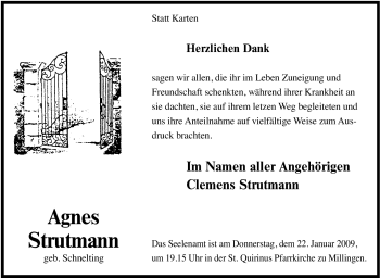 Traueranzeige von Agnes Strutmann von Tageszeitung