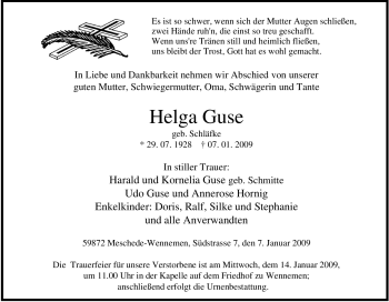Traueranzeige von Helga Guse von Tageszeitung