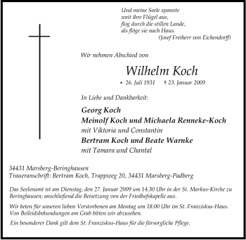 Traueranzeige von Wilhelm Koch von Tageszeitung