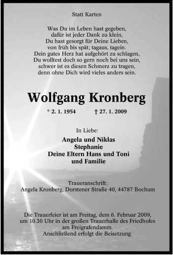 Traueranzeige von Wolfgang Kronberg von Tageszeitung