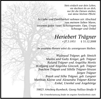 Traueranzeige von Heriebert Trägner von Tageszeitung