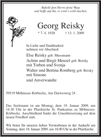 Traueranzeige von Georg Reisky von Tageszeitung