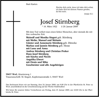 Traueranzeige von Josef Stirnberg von Tageszeitung