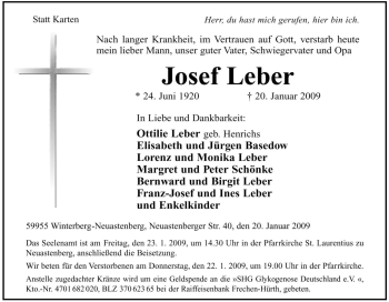Traueranzeige von Josef Leber von Tageszeitung
