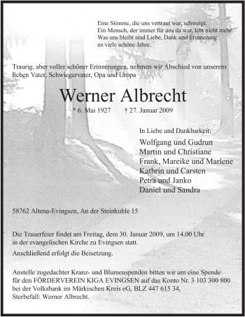Traueranzeige von Werner Albrecht von Tageszeitung