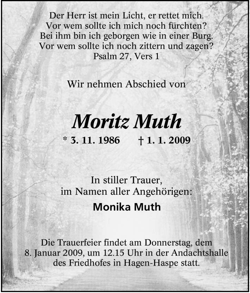 Traueranzeigen von Moritz Muth TrauerinNRW.de