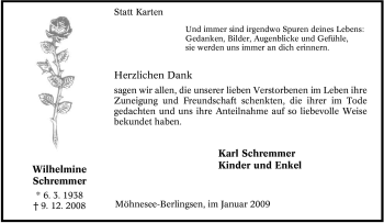 Traueranzeige von Wilhelmine Schremmer von Tageszeitung
